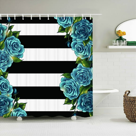 Colorful Flowers Trees Shower Curtain Bathroom Curtains Beautiful Flower Waterproof Polyeste Fabric Bathtub Decor with 12