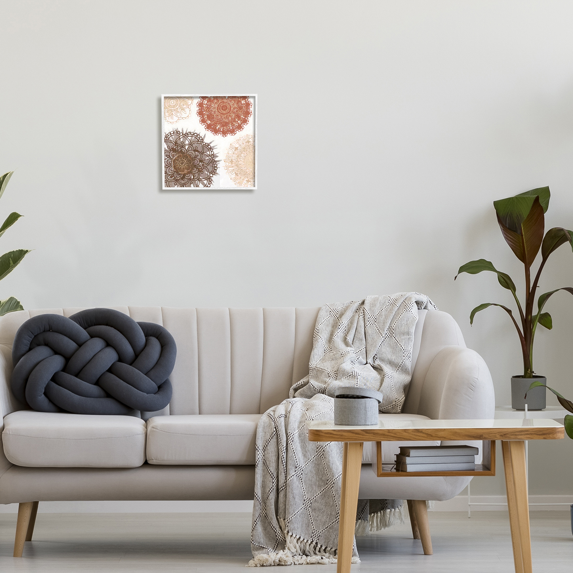 Stupell Boho Mandala Earthy Florals Abstract Painting White Framed Art Print Wall Art