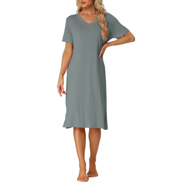 INSPIRE CHIC Robe T-shirt Décontractée à Manches Courtes pour Femme Chemise de Nuit Nuisette Basique Tenue de Nuit Robe-Chemise Midi m Gris