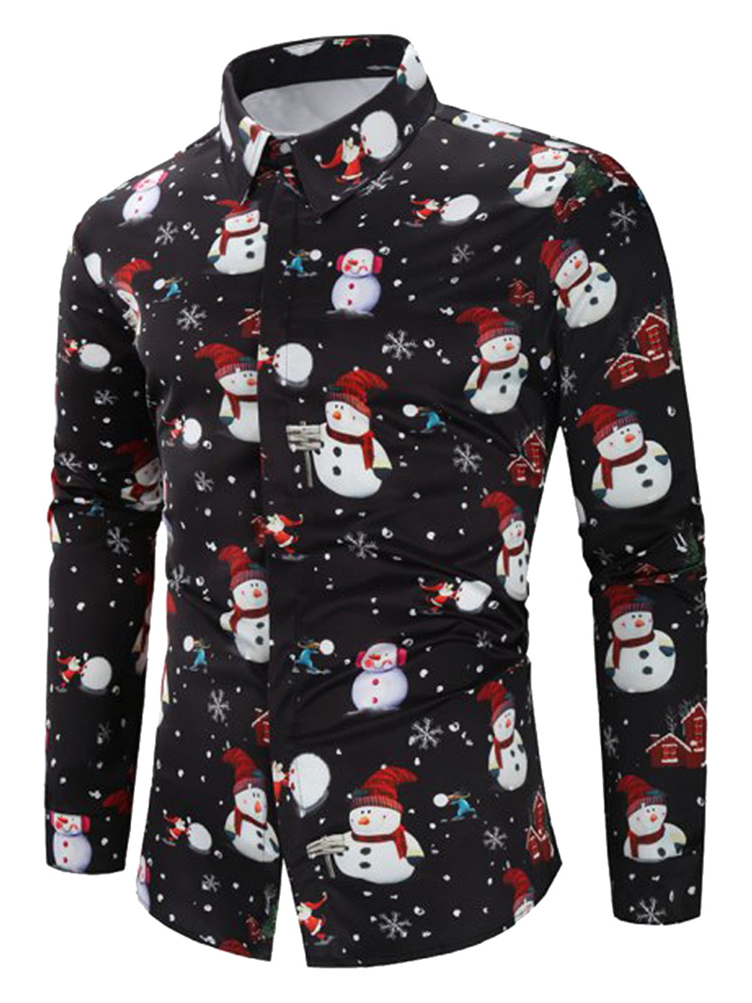 JOGAL Mens Fun Christmas Print Santa Claus Shirts Long Sleeve Button Up Dress Shirts