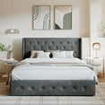 thumbnail image 2 of Amolife Queen Size Upholstered Lift up Storage Platform Bed Frame with Fabric Button Tufted Wingback Headboard, Dark Gray, 2 of 12