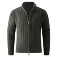 thumbnail image 2 of Miluxas Mens Full Zip Up Cardigan Sweater Casual Stand Collar Cable Knit Winter Sweaters Army Green, 2 of 9