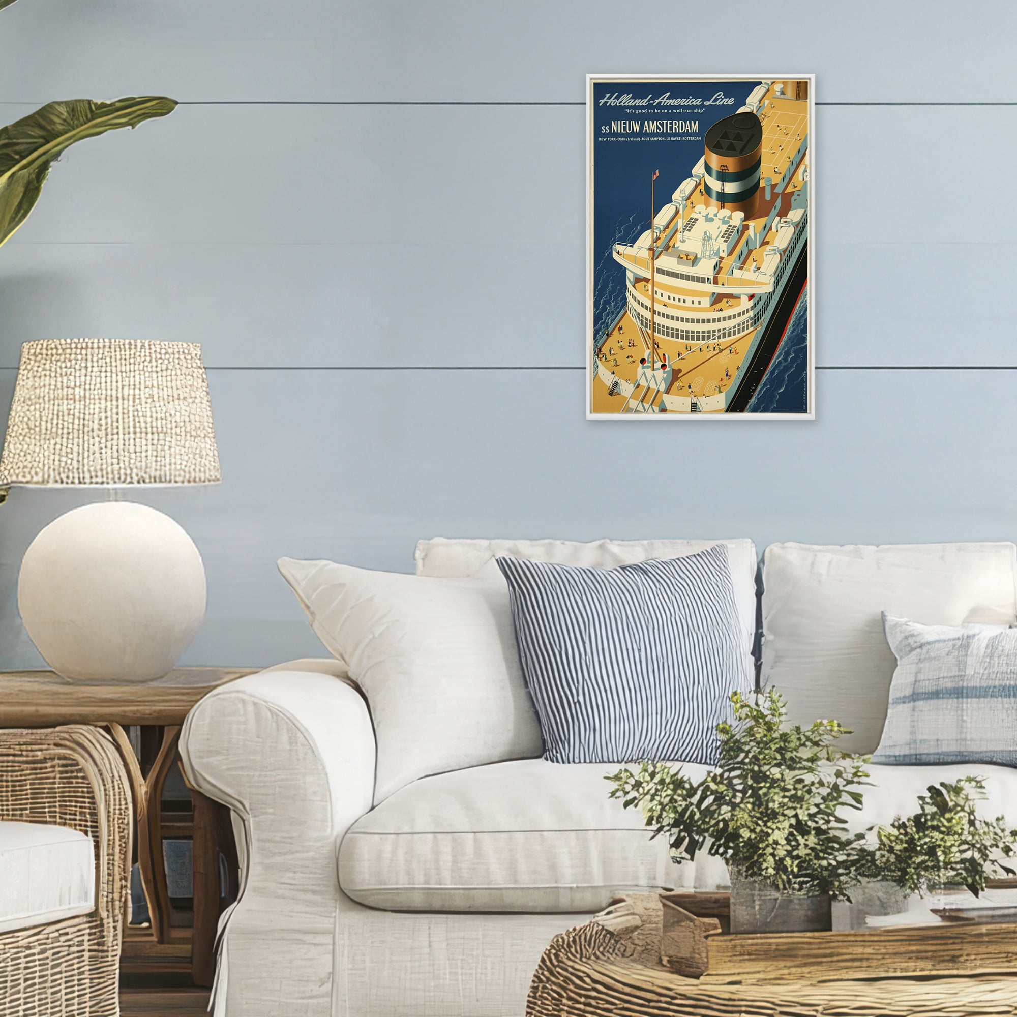 Stupell Industries Nieuw Amsterdam Cruise Ship White Framed Giclee Art, design by Vintage Posters
