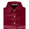 thumbnail image 5 of J. METHOD Women's Satin Button Down Shirt Long Cuff Sleeve Collar Silky Office Work Formal Casual Blouse Top NEWT74 Burgundy 1X, 5 of 7