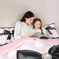 thumbnail image 4 of Manfei Girls Black Ribbon Bow Twin Comforter Sets 3-Piece,Kids Teens Bohemian Flower Bedding Set,Pink Reversible,Luxury Bedroom Decor, 4 of 6