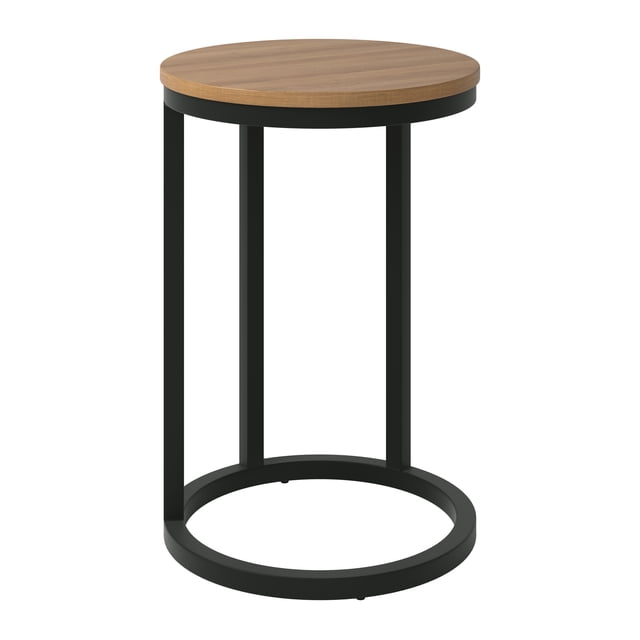 Kris & Alley Modena Table d'Appoint Contemporaine en Forme de C avec Dessus Rond en Bois d'Ingénierie et Base en Acier Enduit
