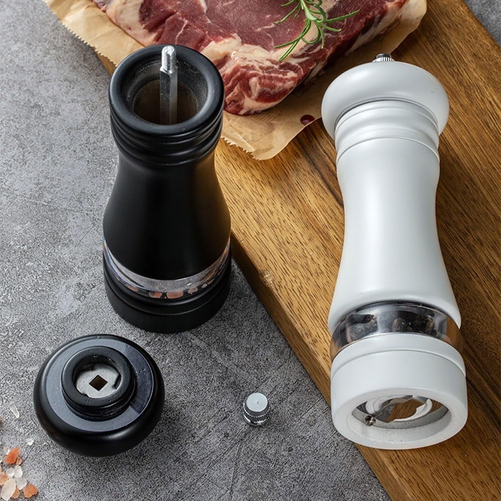 Pepper Grinder, Wood Salt and Pepper Grinder Mills Sets, Classic Manual Salt Grinder Refillable Pepper Mill Sets with Acrylic Visible Window Adjustable Ceramic Grinding Rotor 6.7inch 2 Pack