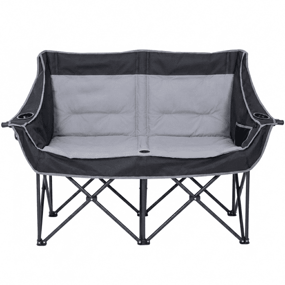 ABORON Heated Double Camping Chair, 2 Person Folding Loveseat with 3 Heating Levels, 660lbs Heavy Duty Camping Couch - Charcoal