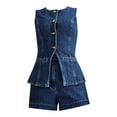 thumbnail image 5 of vigerkar Women's Denim 2 Piece Set Casual Business Sleeveless Jean Blazer Vest Tops and Shorts Outfit Tracksuits Blue, M, 5 of 8