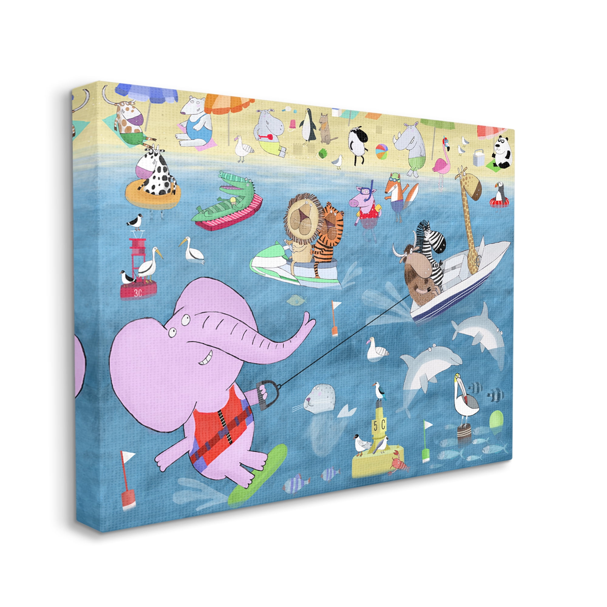 Stupell Industries Beach Sports Animals Animals & Insects Painting Gallery Wrapped Canvas Print Wall Art, 30 x 24