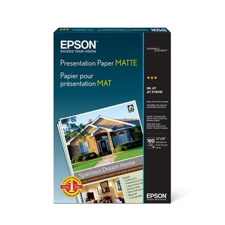 Picturemate 100 Photo Pack - Presentation Paper MATTE (13x19 Inches, 100 Sheets) (S041069), Each S041069L 49 PictureMate Photo Premium Combo S042180 Bright Doublesided DS.., By Epson