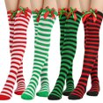 thumbnail image 6 of JZROCKER Women Striped Stockings Bows Stockings Over The Knee Long Socks Red Green, 6 of 21
