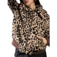 thumbnail image 3 of Jess by Meiko Women's Jackets Long Sleeve Oversized Collar Front Pockets Zipper Plush Bomber Jacket M Leopard, 3 of 7