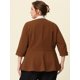 thumbnail image 4 of Blazers de talgrande pamujer, con volantes, cuello en V, botones, fruncidos, casual, Peplum Blazer Marrón 3XL, 4 of 5