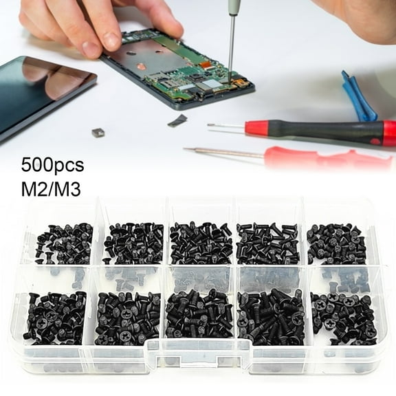 Joernso 500Pcs M2-M3 Screws Complete Uniform Carbon Steel Assorted Countersunk Screw Set for Consumer Electronics