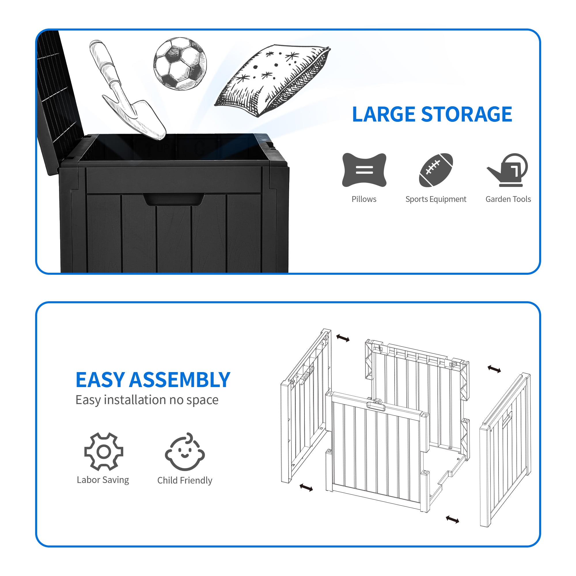 Dextrus 30 Gallon Outdoor Storage Chest, Ideal for Storing Patio Furnishings, Cushions, Garden Equipment, Durable Waterproof Resin with Secure Locking Lid and Convenient Side Handles (Black)