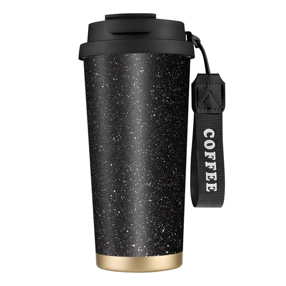 316 Stainless Steel Coffee Cup Black Glitter Pattern, Double Drink Coffee Mug with Straw & Lid, Insulated Travel Mug for Hot & Cold Drinks, Durable and Leakproof