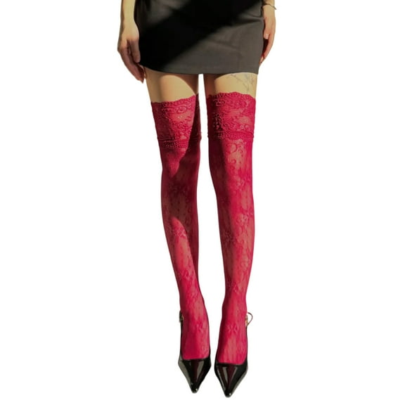 Vintage Full Lace Thigh High Stockings for Women Flower Pattern Mesh Over Knee Long Boot Socks Lingerie Hosiery