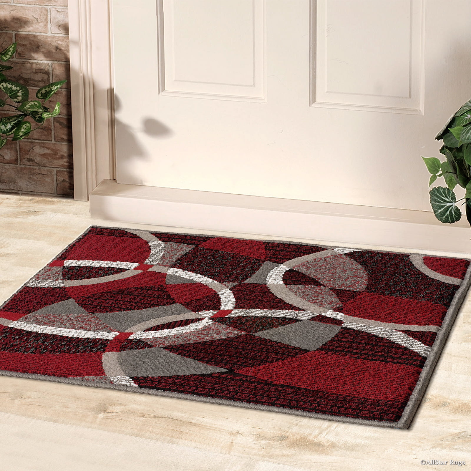 Red AllStar Modern. Doormat Accent Rug Contemporary Woven Area Rug