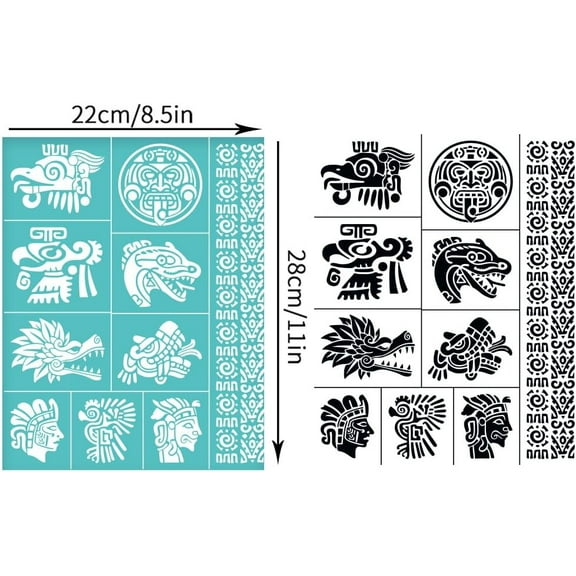 2Pcs 8.7x11 Inch Aztec Pattern Self-Adhesive Silk Screen Printing Stencil Tribe Mesh Stencils Aztec Theme Reusable Mesh Stencils Transfer for T-Shirt Fabric Painting