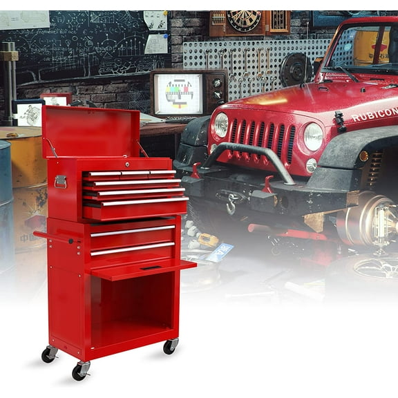 Holaki 8-Drawer Rolling Tool Chest Cabinet, High Capacity Tool Box Storage Cabinet with Locking System, Removable Tool Box Organizer for Garage Warehouse, Red