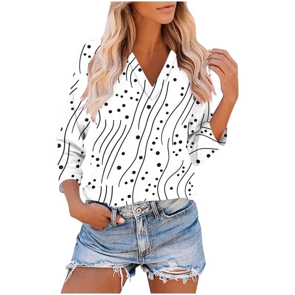 Qulqfy Causal Womens Graphic T Shirts 3/4 Length Sleeve Loose-Fitting V-Neck Tunic Raglan Vacation Basics Women Summer Tops L