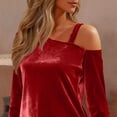thumbnail image 5 of Velvet Tops for Womens Trendy Elegant Long Sleeve Off Shoulder Shirts 2026 New Years Holiday Party Wedding Outfits, 5 of 8