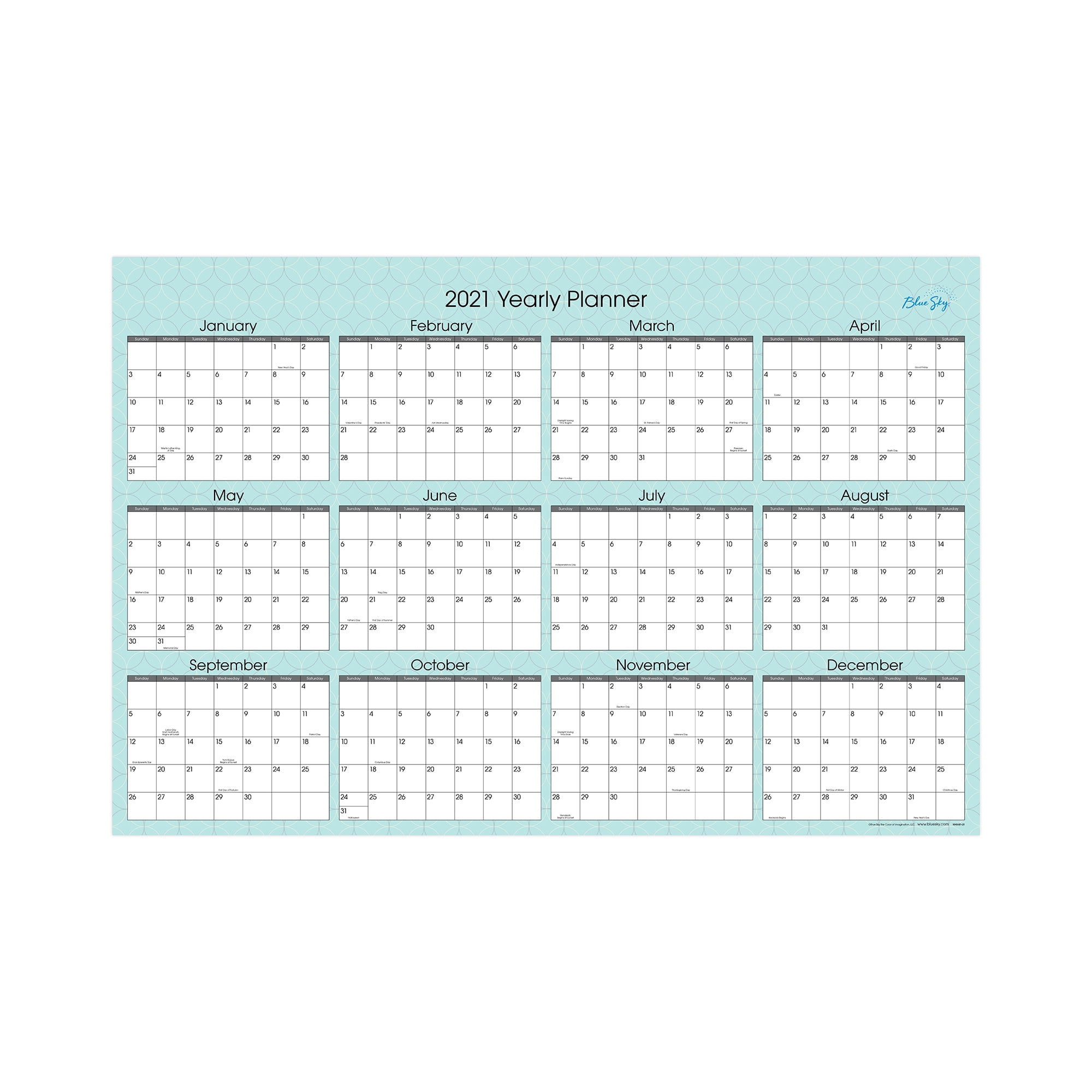 Blue Sky 2021 36' x 24' Laminated Calendar, Picadilly
