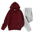 thumbnail image 4 of WMTBSRSW Mens Oversized 2 Piece Sweatsuit Outfits Solid Casual Hoodie Sweatshirt and Drawstring Joggers Sweatpants Set Tracksuit with Pokcets Wine S, 4 of 7