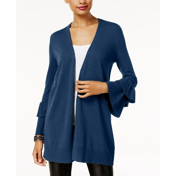 Anna Sui Loves INC International Concepts Ruffled Sleeve Cardigan Blue M