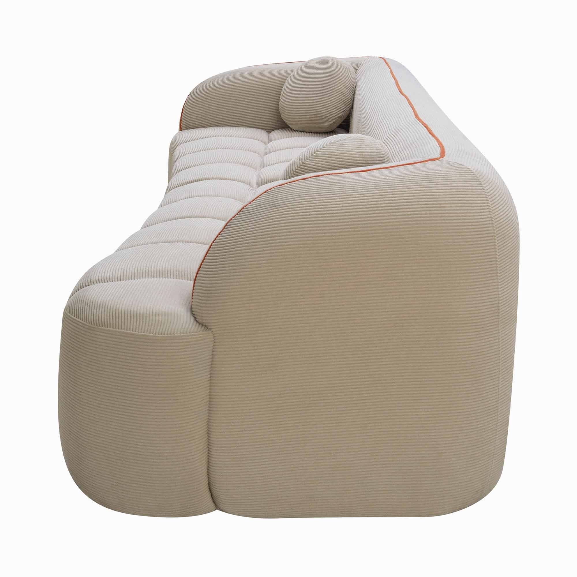 Lunale 98" Curved Bonelessd Sofa, 3-Seater Cloud Couch, No Assembly Required, Modern Corduroy Bubble Sofa for Living Room, Camel