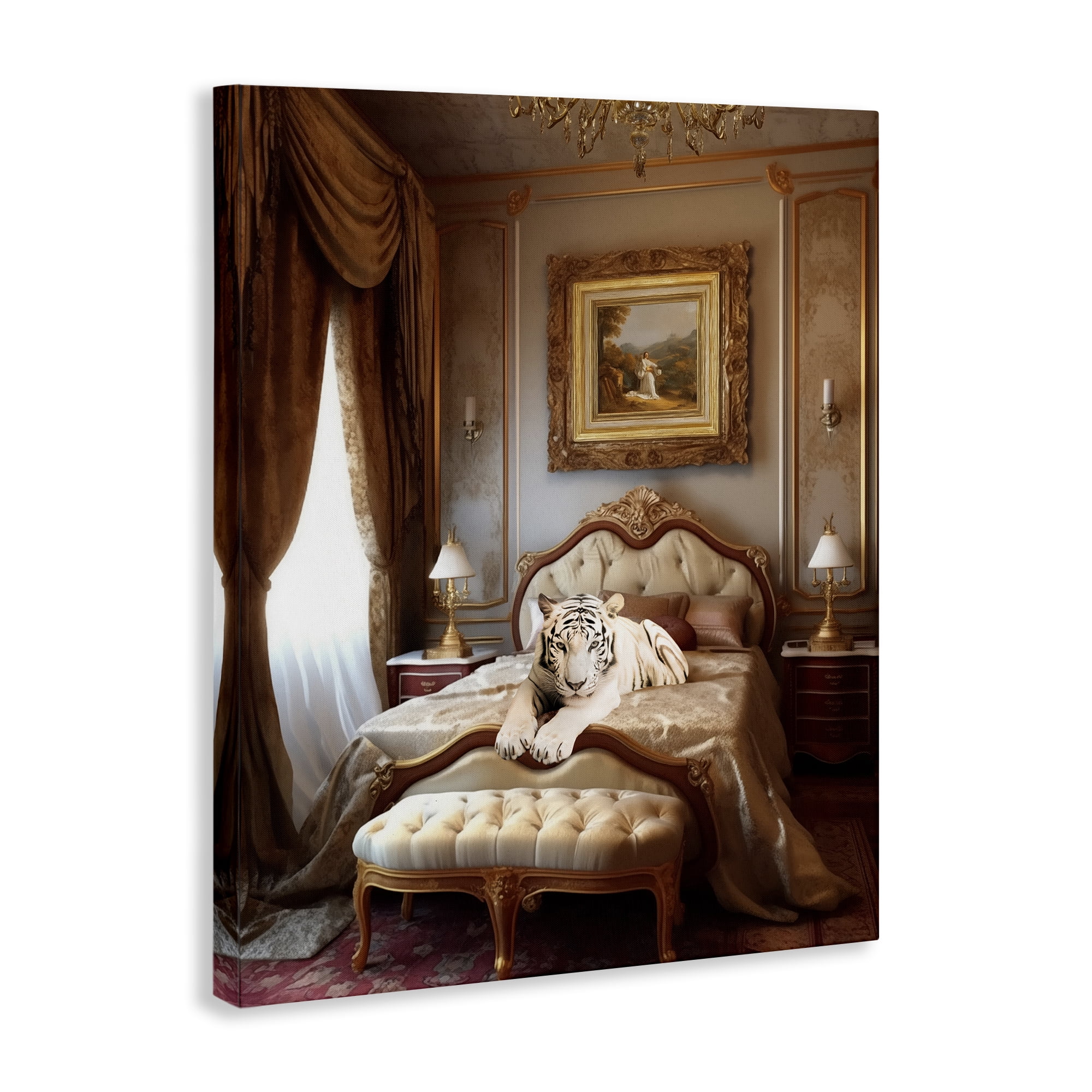 Stupell Industries Tiger in Regal Room Animals Painting Wrapped Canvas Art Print Wall Art, 36 x 48