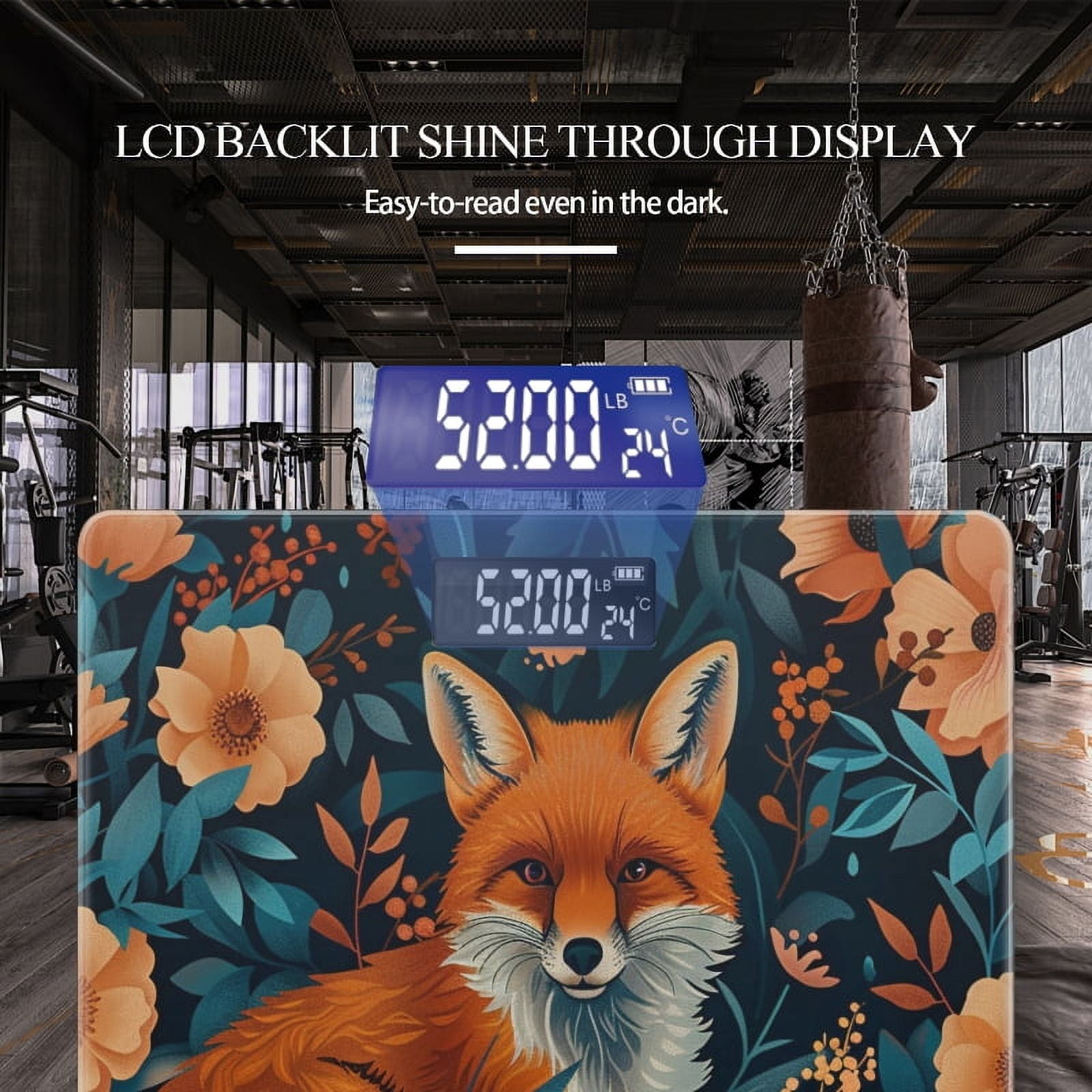 High Precision Body Weight Scale Smart Bathroom Scales with Large LCD Display(400lbs),Decorative for Bedroom-Red Fox Surrounded By Orange And Teal Flowers