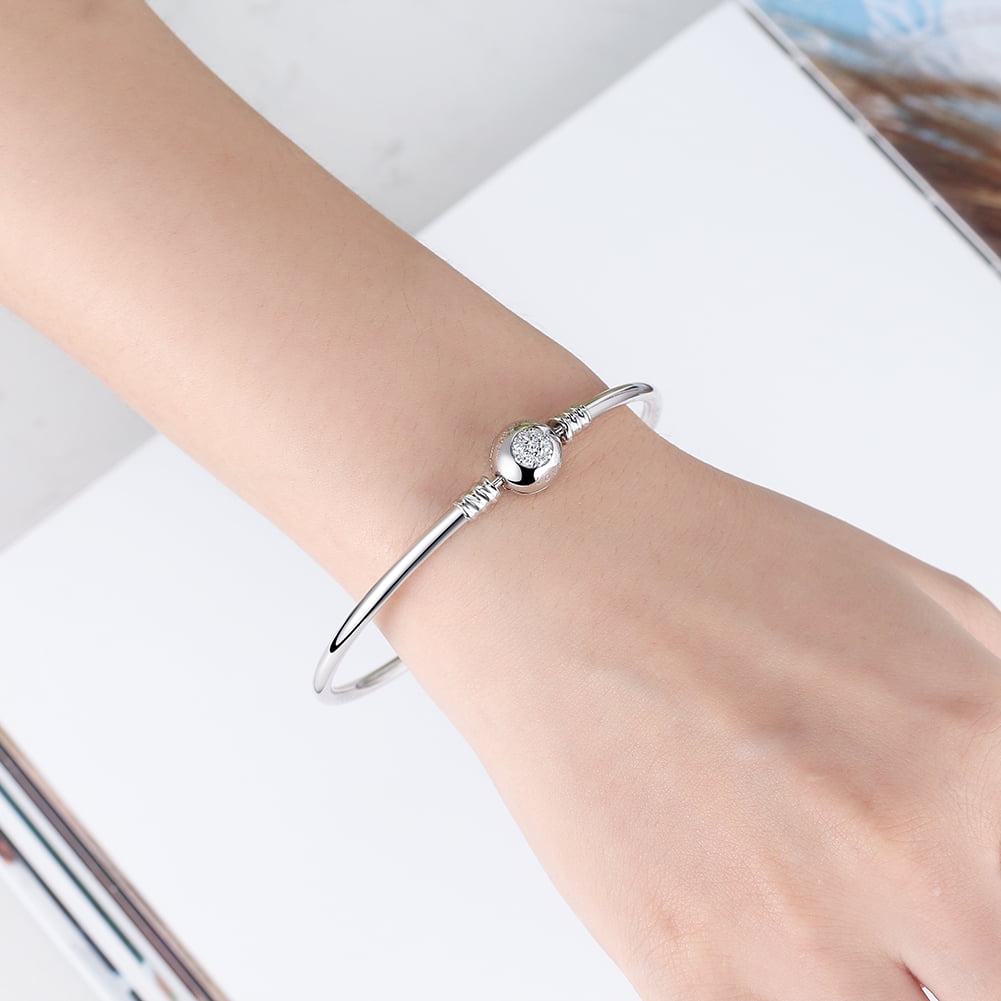 Snake Chain Charm Bracelet Sterling Silver Cz Love Clasp Ginger Lyne Collection