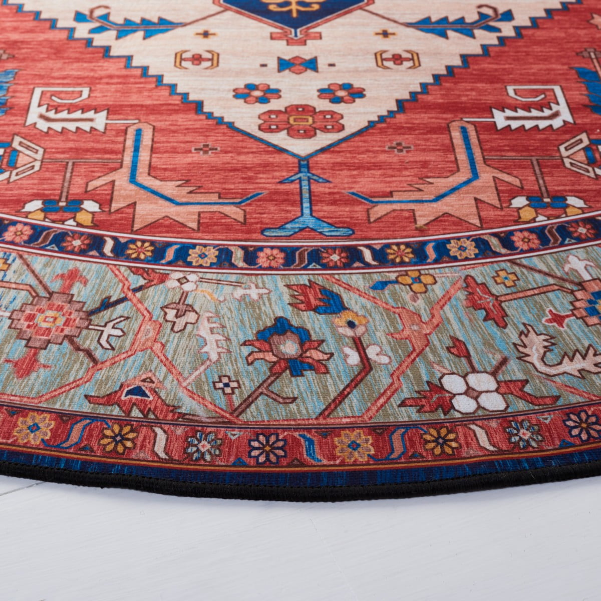 SAFAVIEH Tucson Barrfind Traditional Machine Washable Area Rug, 6' x 6' Round, Rust/Blue