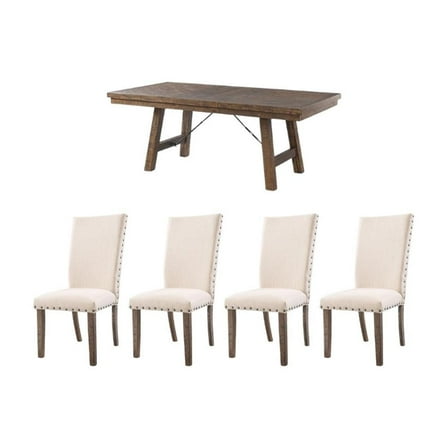 Bowery Hill 5 Piece Dining Set with Removable Leaf in Smokey Walnut