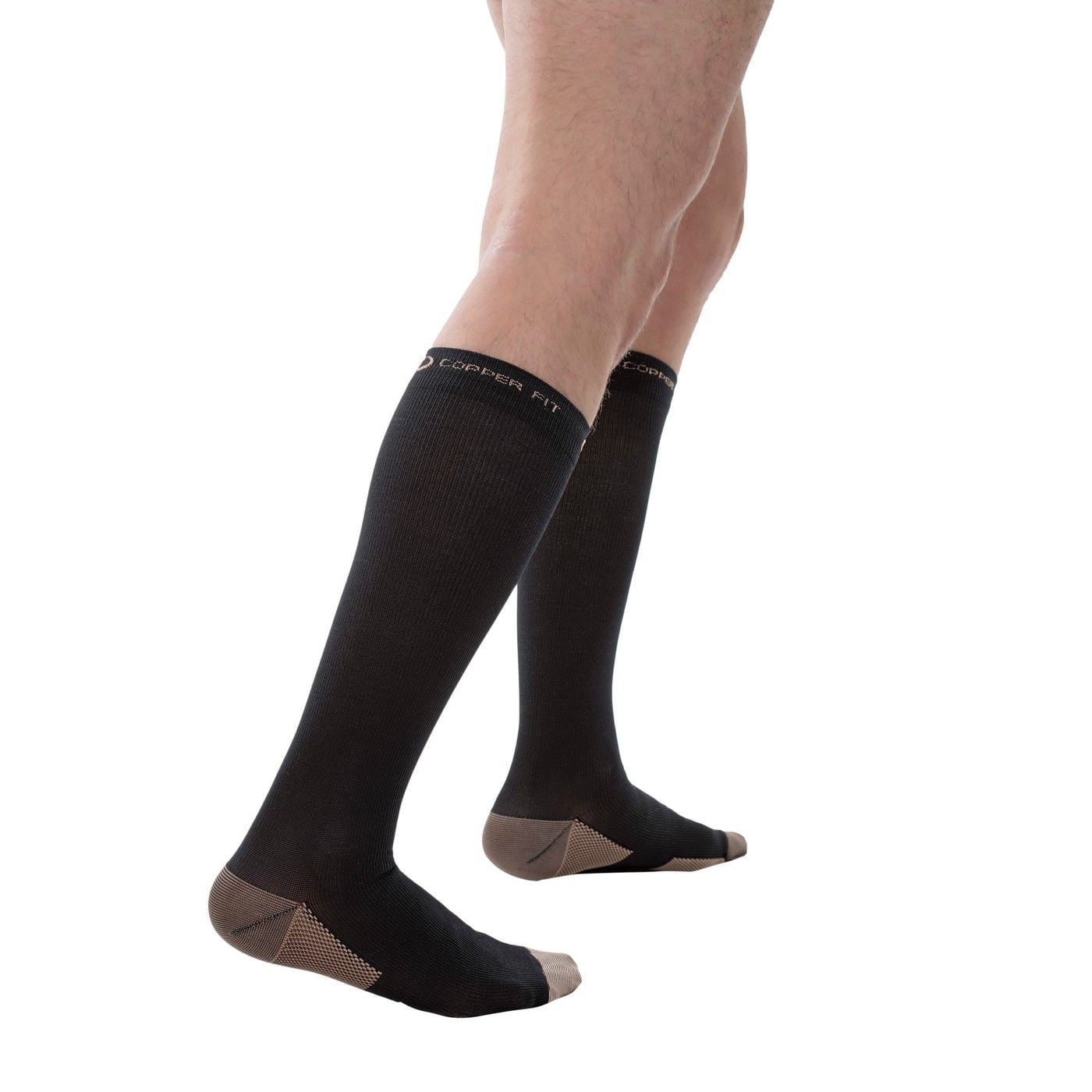 Copper Fit Energy Unisex Easy-on/Easy-off Knee Compression Socks, Black, Large/XL, 1 Pair