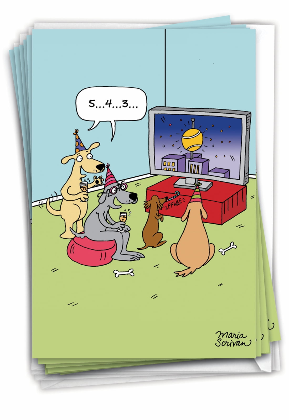 12 Funny New Year Cards Bulk (1 Design, 12 Cards) - Dogs Countdown New