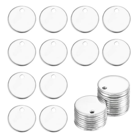 Uxcell 20Pcs Stainless Steel Blank Stamping Tag Engraved Stainless Steel Round Charm Pendant with Holes 7mm/0.28  Silver Jewelry Making Earring
