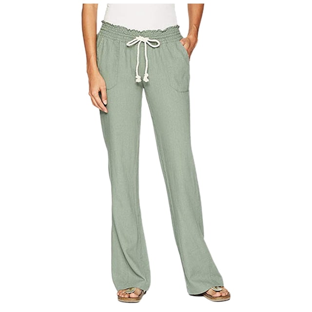 Bmisegm Women's Solid Color Drawstring Wide Leg Palazzo Pants, Green, L