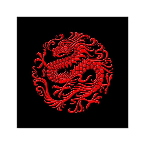 CafePress - Traditional Red And Black Chinese Dragon Circle St - Square Sticker 3" x 3"