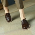 thumbnail image 2 of Xfvqtps Ladys Loafer Shoes Simplicity Chunky Heel Apron Toe Cork Soft Sole Office Leather Shoes Heel High 4CM Brown, 2 of 6