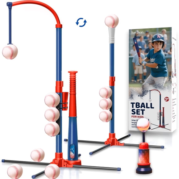 Set de béisbol TOMLEON 3 en 1 con soporte para pelota y lanzador de bolas