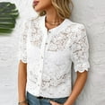 thumbnail image 7 of LADIGASU Women's Solid Color Button V-Neck Short Sleeve Lace Shirts, 7 of 7