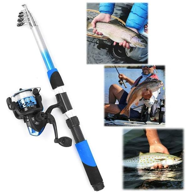Fishing Rod Reel Combo Fishing Full Starter Kit with 2.1m Telescopic Fishing  Rods & Spinning Reels & Fishing Lures Hooks Accessories & Carry Bag 