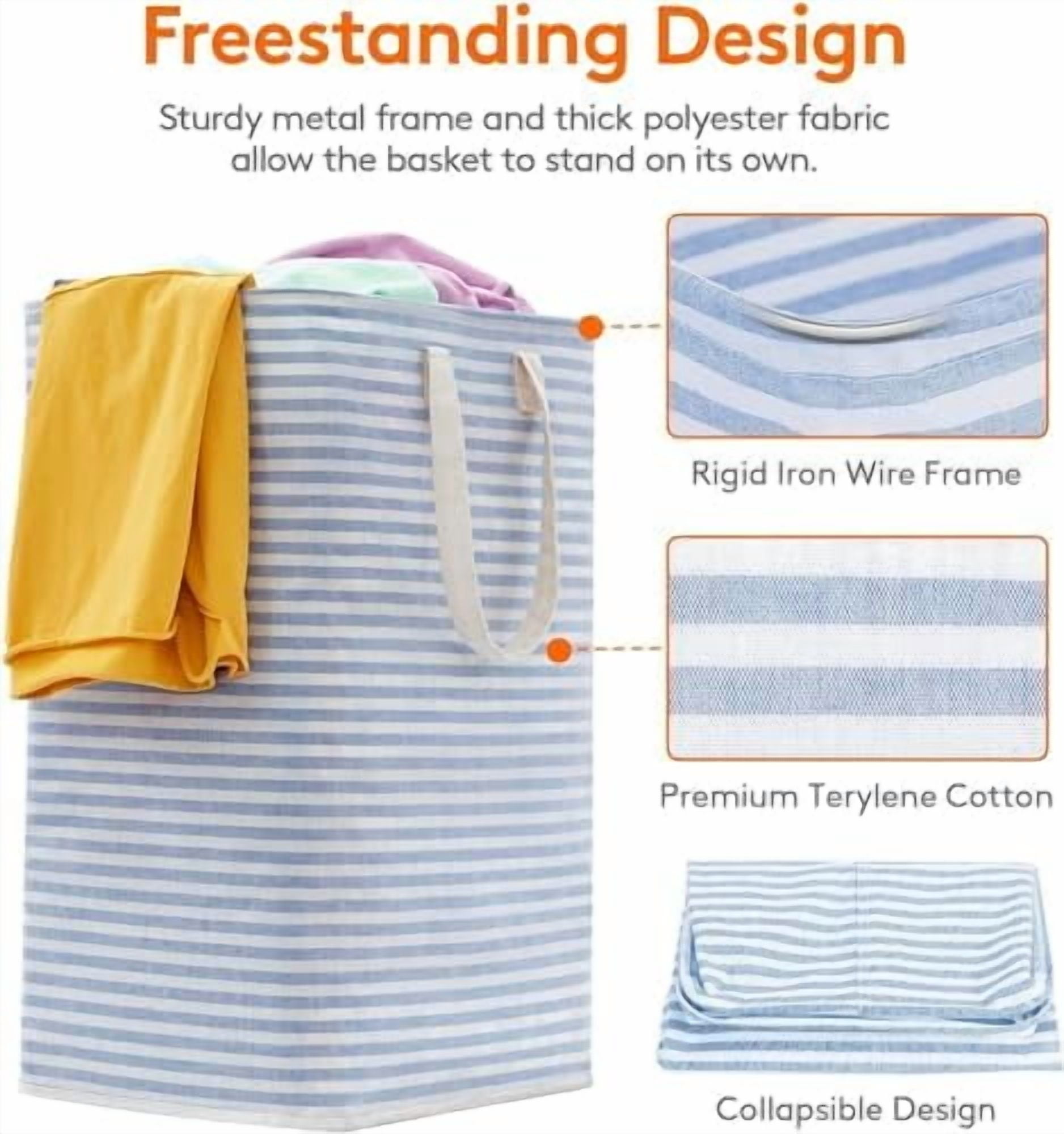 3 Pack Laundry Hamper Large Collapsible Laundry Baskets, Freestanding Waterproof Clothes Hamper with Easy Carry Handles in Laundry Room Bedroom Bathroom College Dorm, Blue, 3 x 80L