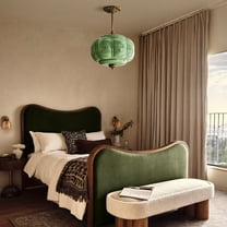 LittleGlovo Vortan Antique Brass Green Glass Semi-Flush Mount Eloise Pendant Lamp