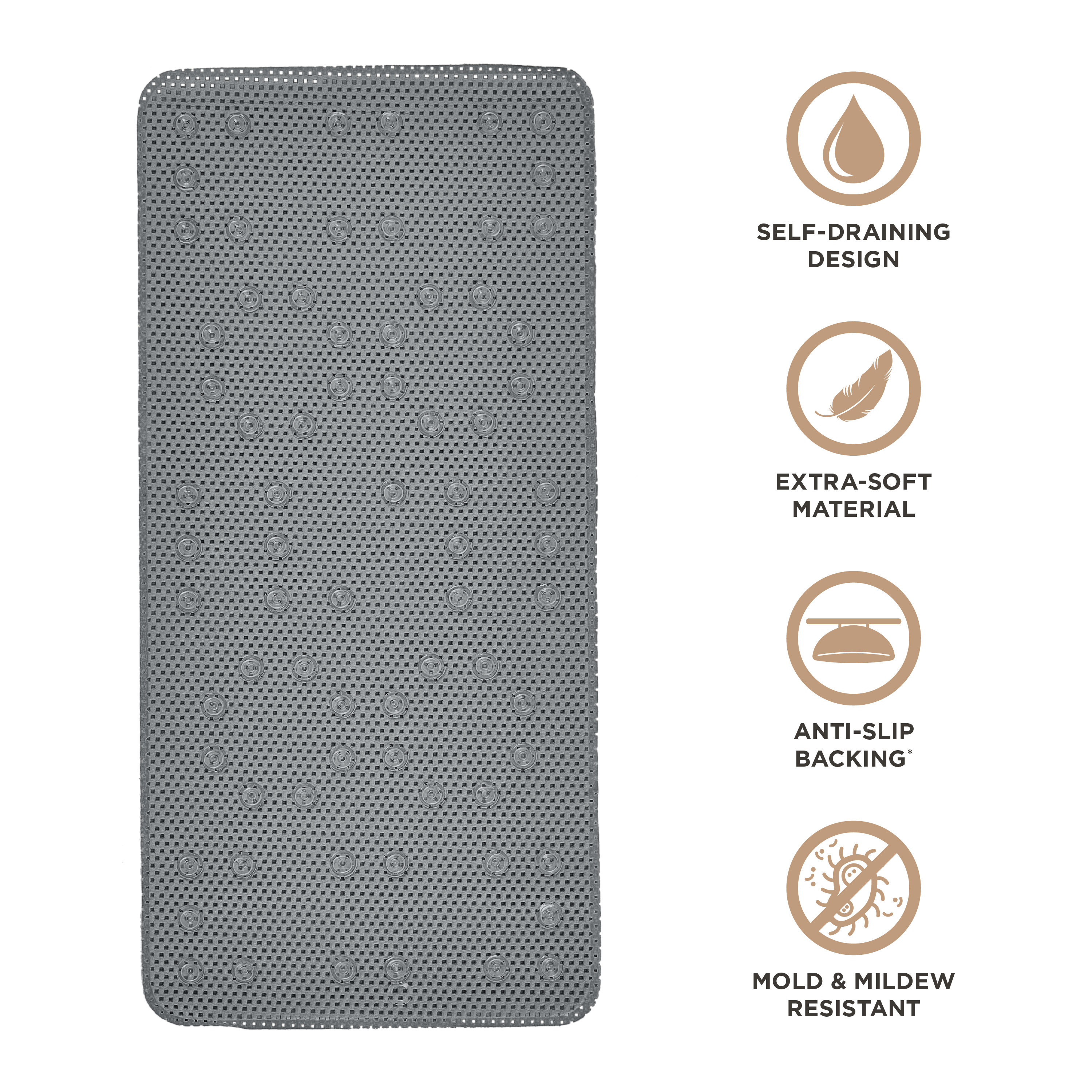 Bath Bliss Extra Long Cushioned Bath Mat in Dark Grey