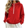 thumbnail image 6 of Otvok Quarter‑Zip Loose Pullover Sweatshirts, Women Drawstring Hood Long‑Sleeve Daily‑Wear Hoodie, 6 of 7