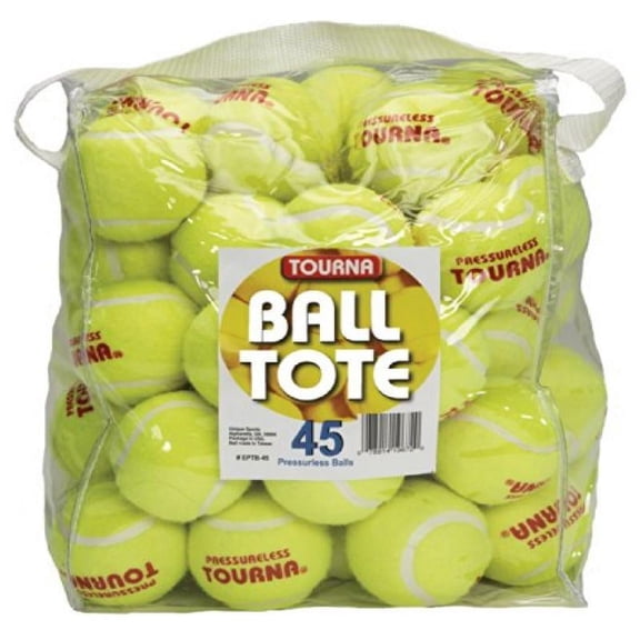 Unique Sports Tourna Pressureless Tennis Balls with Vinyl Tote, 45 Count, Yellow